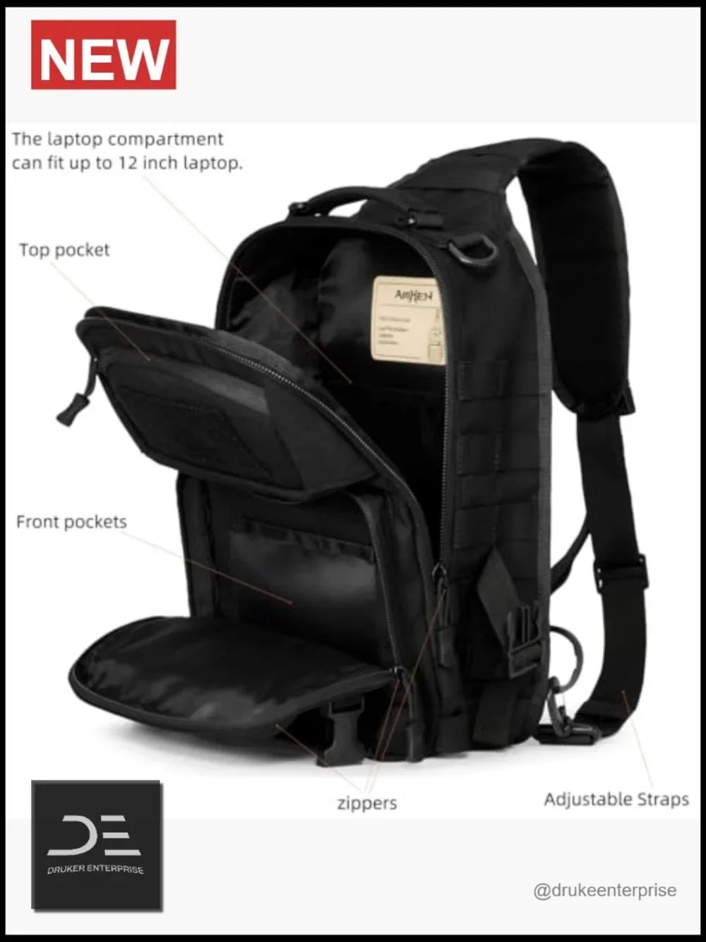 Urban Tactical Sling Bag 15L 1050D Nylon for Men Laptop